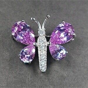 Vintage Pink Stone Butterfly Brooch Silver 925